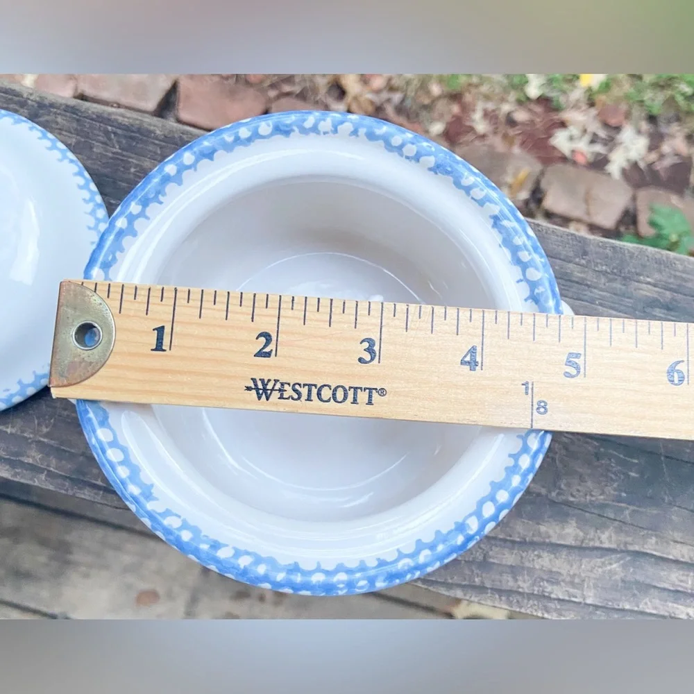Blue and White Heart Design Ceramic Pot with Lid. Vintage Bowl Candy Dish